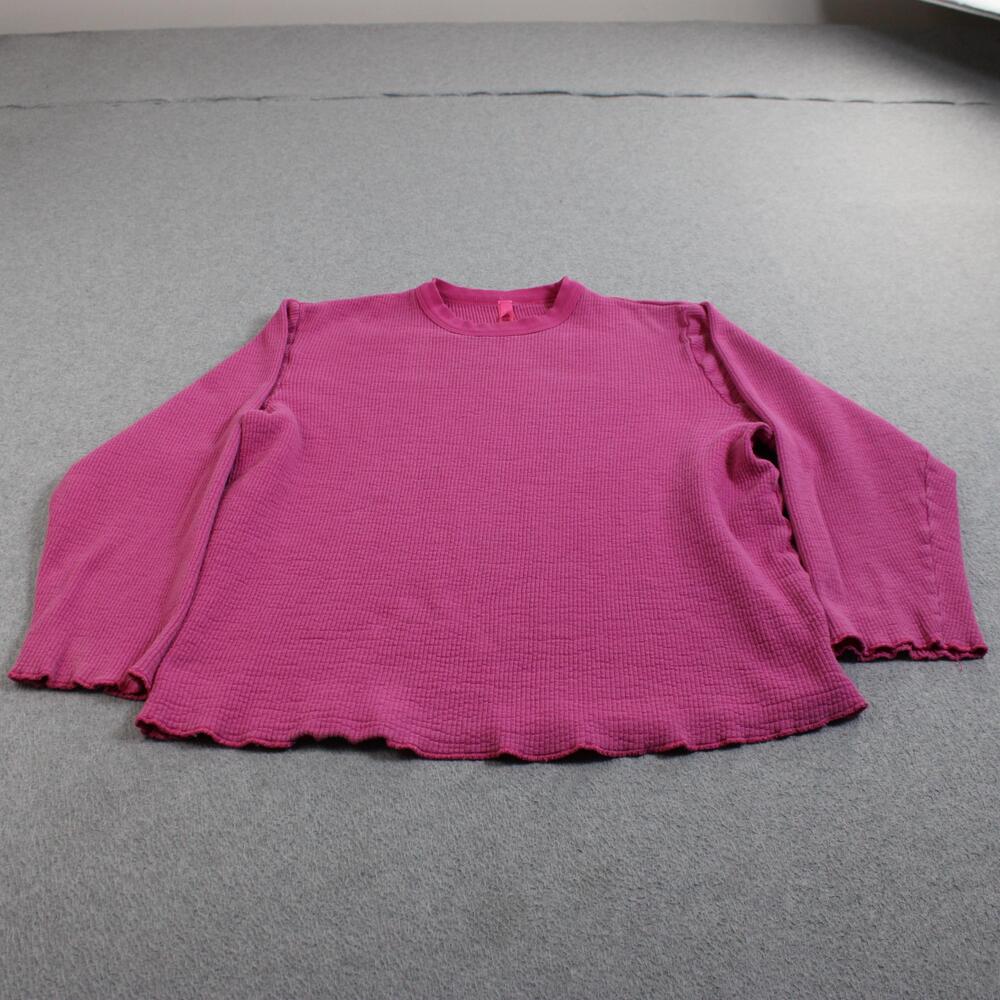 Skims Thermal Shirt Women Medium Pink Waffle Lettuce Hem Long Sleeve Stretchy